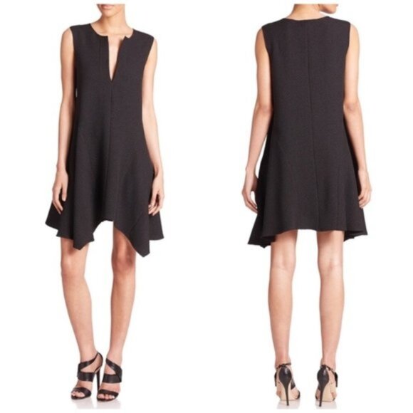 New BCBGMaxAzria Bette jacquard minimalist notch collar boxy high-low mini dress - Picture 1 of 16